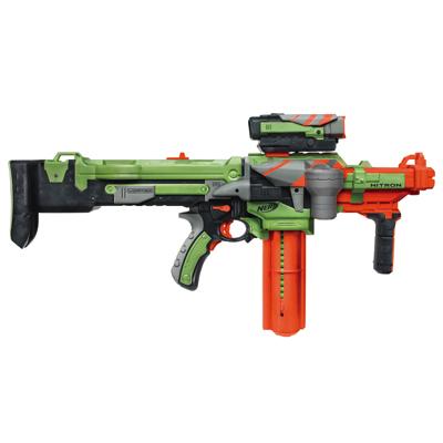 <span id="lblGDesc">What They Say: </span>The VORTEX NITRON disc blaster is the ultimate in VORTEX innovation and 
technology! The NITRON blasters cutting-edge acceleration trigger 
propels a full-auto storm of discs toward targets at extreme range for 
an all-out assault. Its Centerfire Tech electronic scope features 
pulsing targeting lights to help you center your aim. The included 
20-disc magazine and onboard magazine storage keep reloading time as 
short as possible (additional magazines and discs sold separately). In 
addition to being fully automatic, the NITRON is also fully customizable
 with the Tactical Rail System that is compatible with most VORTEX and 
N-STRIKE Mission Kit accessories for a fully awesome battlefield 
experience!  >>  Why Savvy Auntie Loves It:  <span id="lblGDesc">The Nerf Vortex Nitron series is everything your 
nephew (or niece) loves about Nerf. We suggest you get two, one for him,
 one for you, so you can play together.  FIND IT IN THE GIFTS SECTION<br></span>